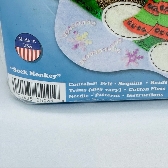 Design Works SOCK MONKEY Felt Embroidery Stocking Kit 18 Inch Stocking #5241 NOS - Picture 5 of 8